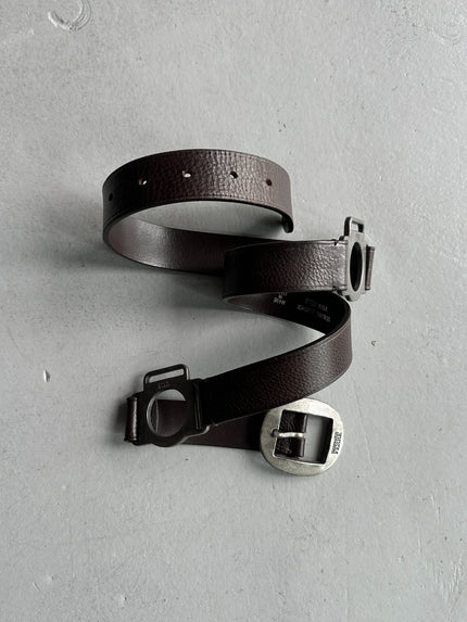 GIANFRANCO FERRÉ - 1990s LEATHER BELT WITH GEOMETRIC METAL CONNECTORS