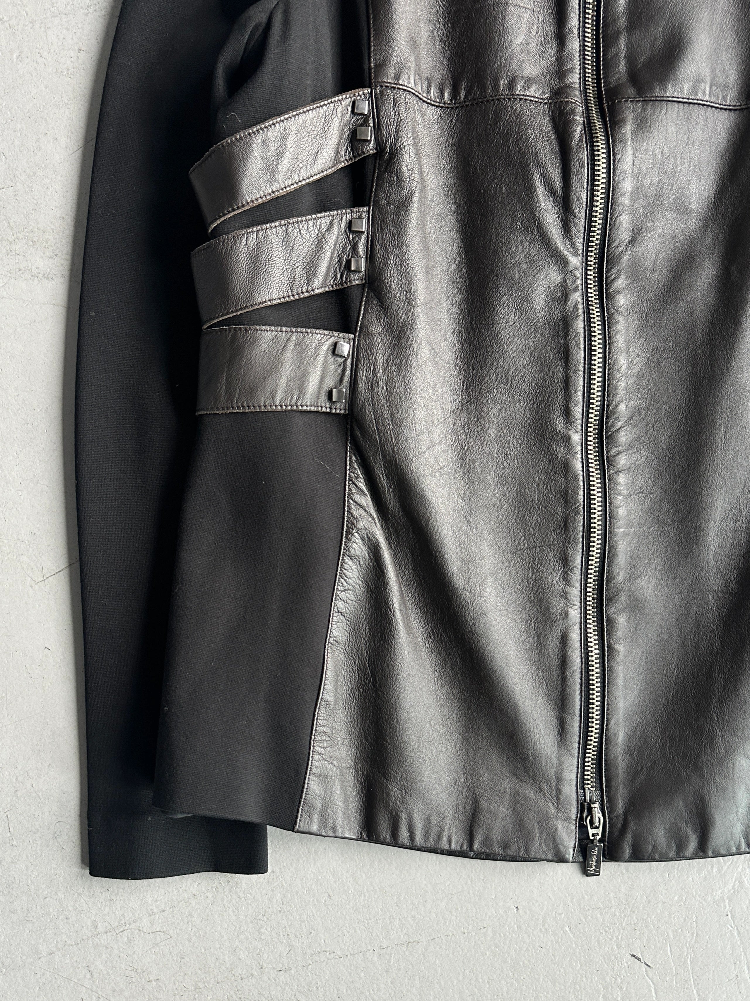 CLAUDE MONTANA - early 2000s BONDAGE JACKET WITH LEATHER FRONT AND BACK PANEL