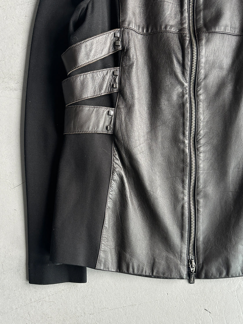 CLAUDE MONTANA - early 2000s BONDAGE JACKET WITH LEATHER FRONT AND BACK PANEL
