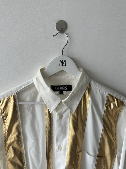 COMME DES GARÇONS BLACK - S/S 2018 LONG SLEEVE SHIRT WITH GOLD FOIL PANELS AND CUT OUTS FRONT