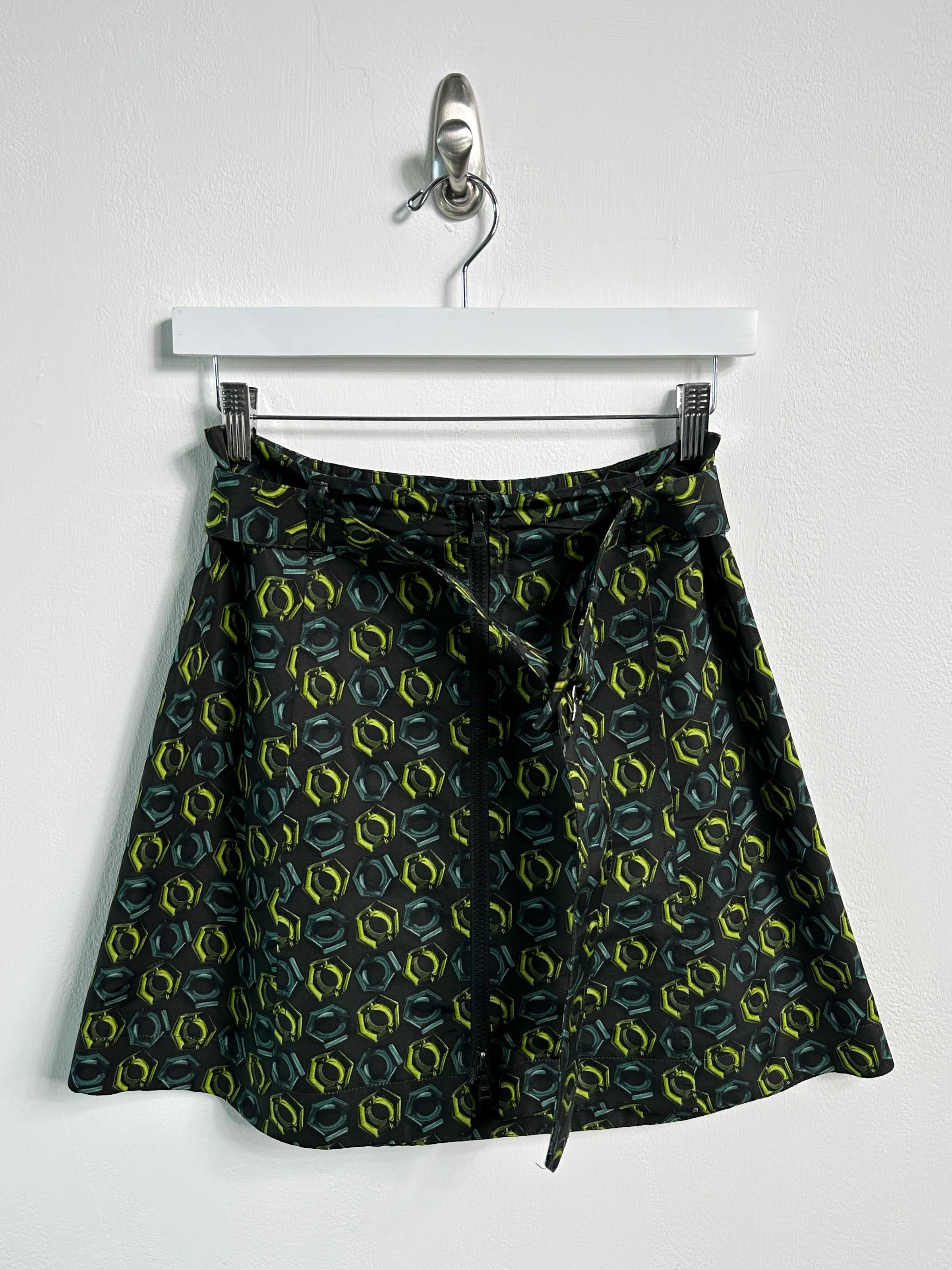 PRADA - S/S 2008 SILK MINI SKIRT WITH FRONT ZIP AND WAIST BELT