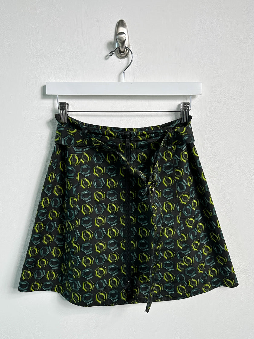 PRADA - S/S 2008 SILK MINI SKIRT WITH FRONT ZIP AND WAIST BELT