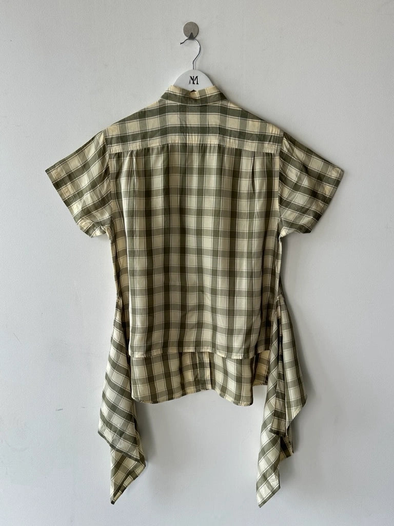 COMME DES GARÇONS - S/S 1994 CHECKED SHORT SLEEVE SHIRT WITH FLOWING DETAILS AT HEM