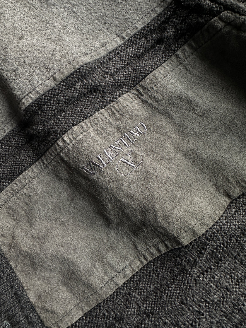 VALENTINO - 1990s PANELED WOOL CARDIGAN WITH SUEDE PATCHES