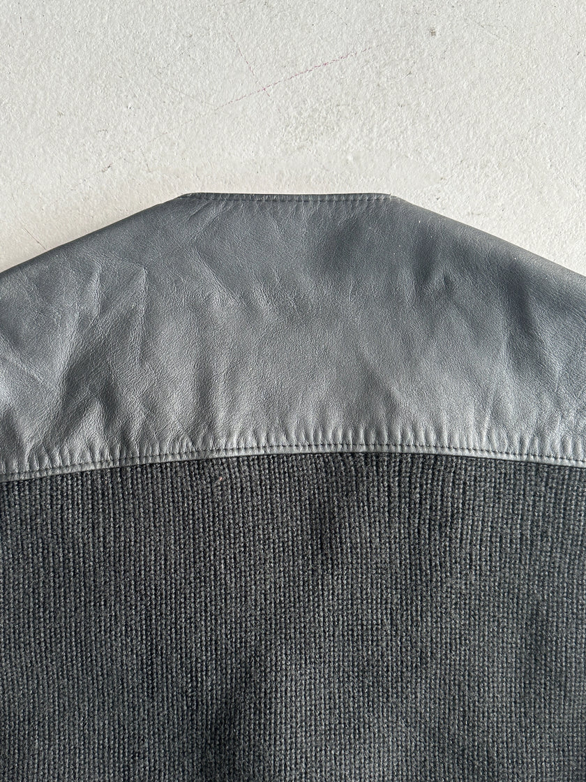 1980s KNITTED CARDIGAN JACKET WITH LEATHER FRONT