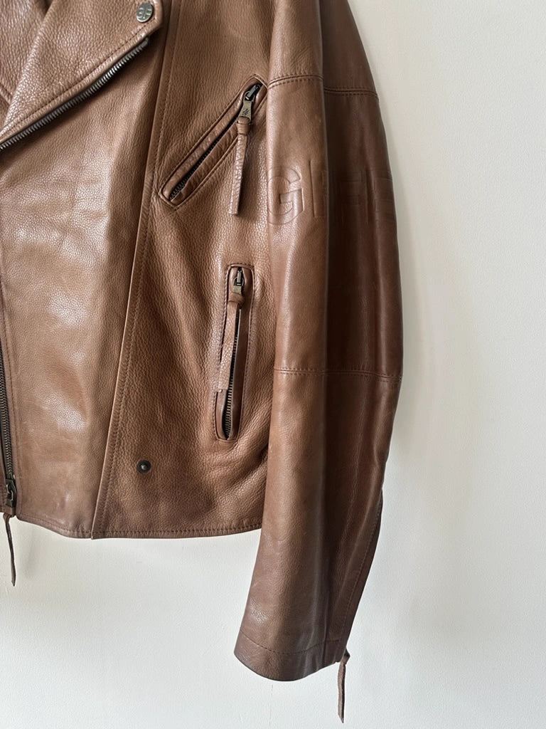 GIANFRANCO FERRÉ - early 2000s ASYMMETRICAL FRONT LEATHER BIKER JACKET