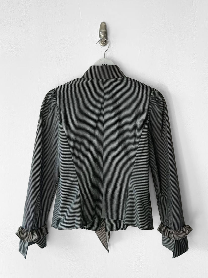 HIROKO KOSHINO - late 1990s PINSTRIPED BLOUSE WITH CASCADING RUFFLE DETAIL