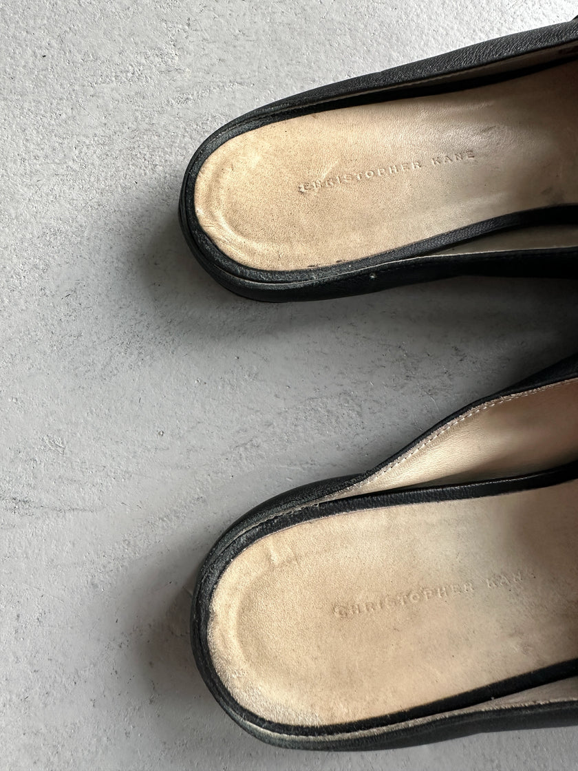 CHRISTOPHER KANE - S/S 2017 LEATHER SLIP ON MULES WITH OVERSIZED CRYSTALS