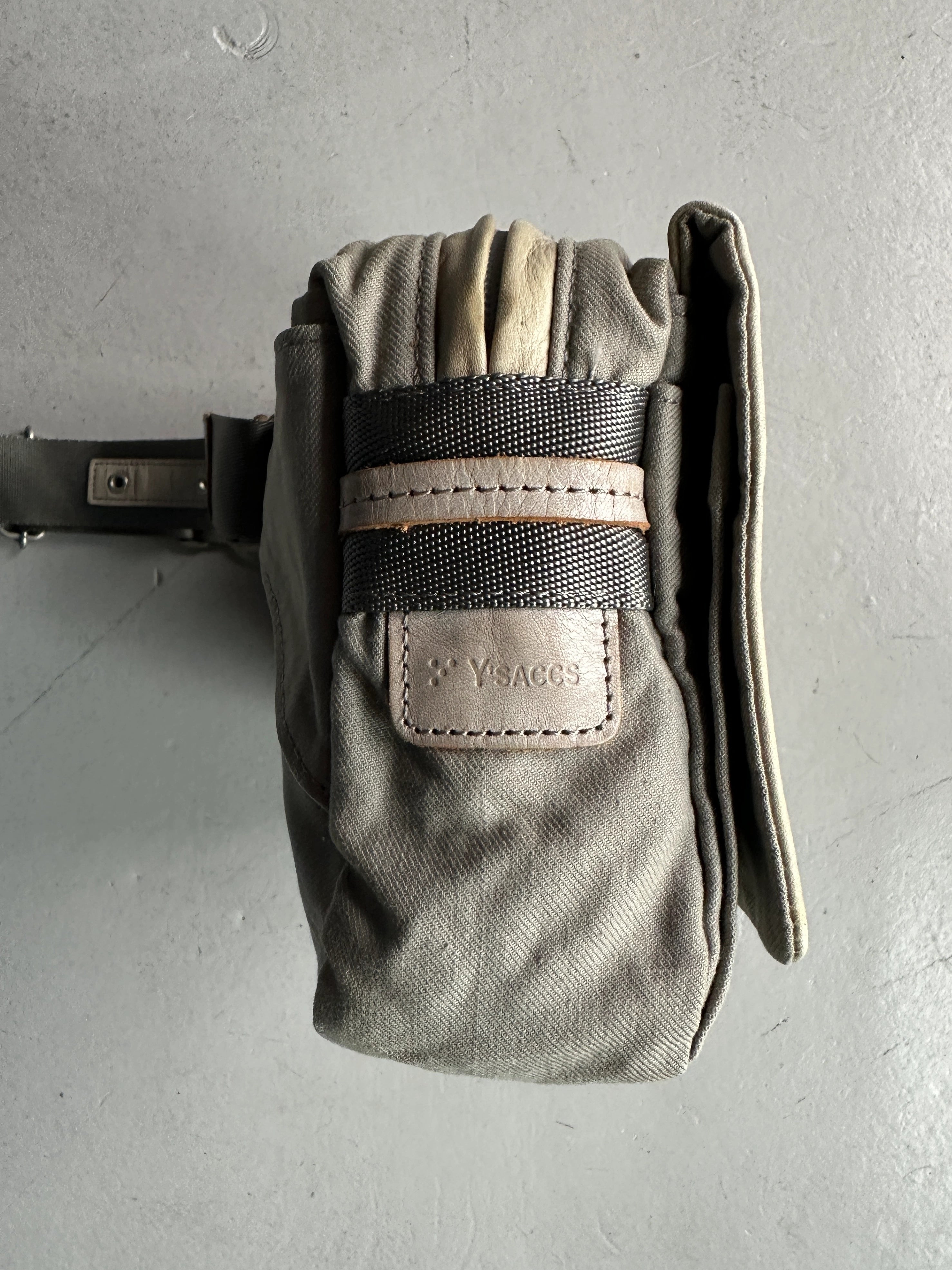 YOHJI YAMAMOTO Y'SACCS - 1990s RECTANGULAR BUM BAG WITH DISTRESSED LEATHER FRONT PANEL