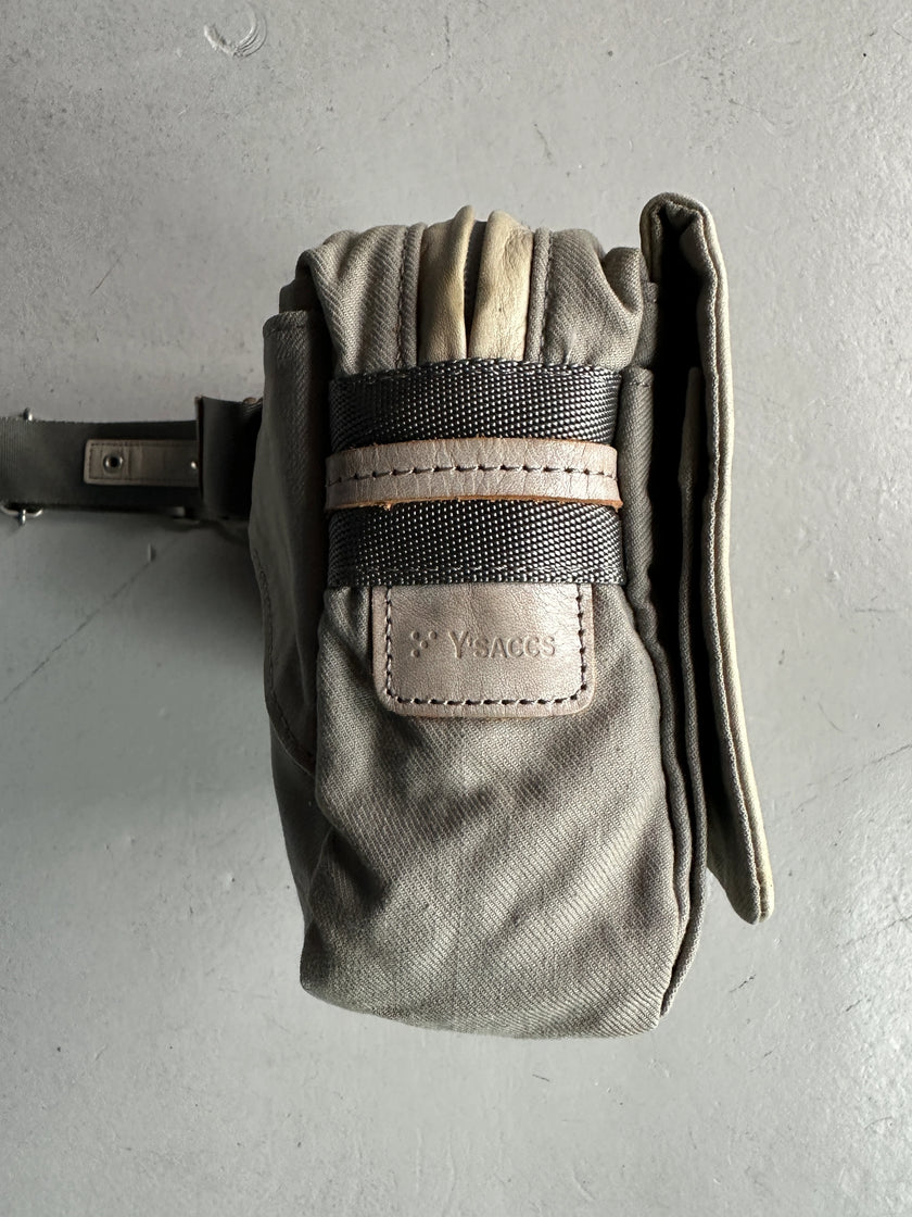 YOHJI YAMAMOTO Y'SACCS - 1990s RECTANGULAR BUM BAG WITH DISTRESSED LEATHER FRONT PANEL