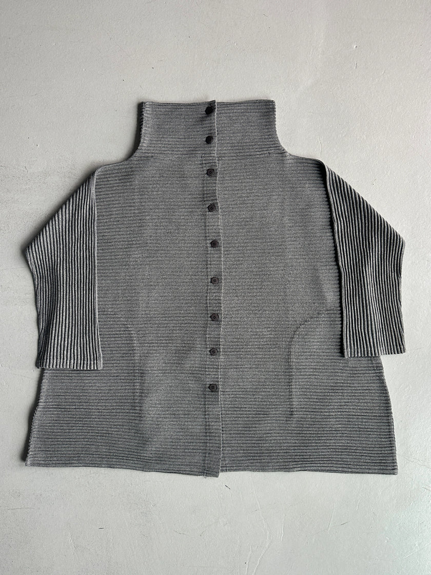 ISSEY MIYAKE - 2000s FUNNEL NECK PLEATED CARDIGAN