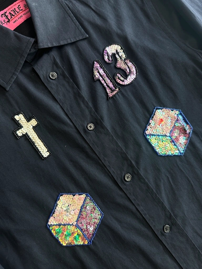 FAKE LONDON - 2003 LUCKY NUMBER SEQUIN LONG SLEEVE SHIRT