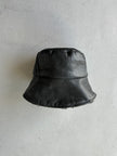 1970s LEATHER BUCKET HAT WITH FAUX FUR BRIM AND LINING