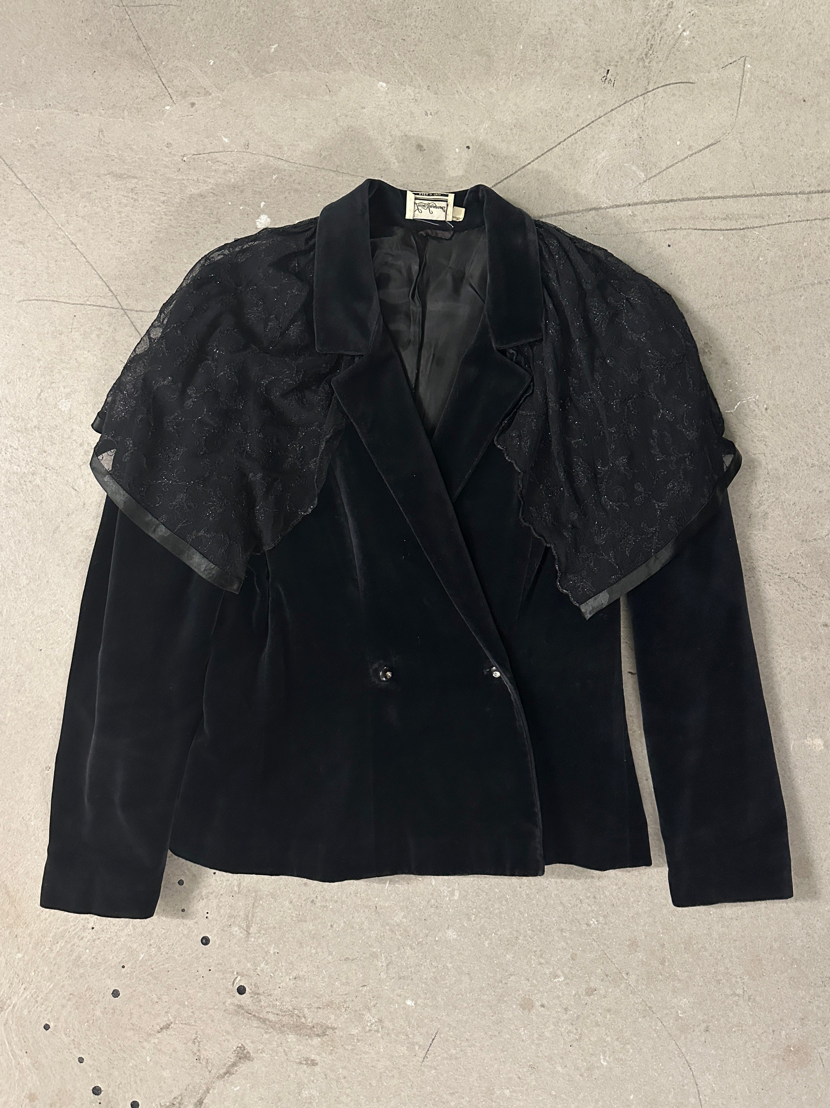 LUISA SPAGNOLI - VINTAGE BLACK VELVET JACKET WITH LACE DETAILING