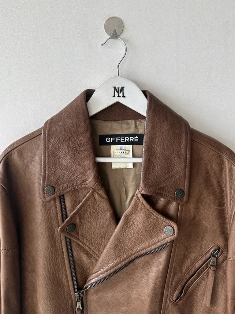 GIANFRANCO FERRÉ - early 2000s ASYMMETRICAL FRONT LEATHER BIKER JACKET
