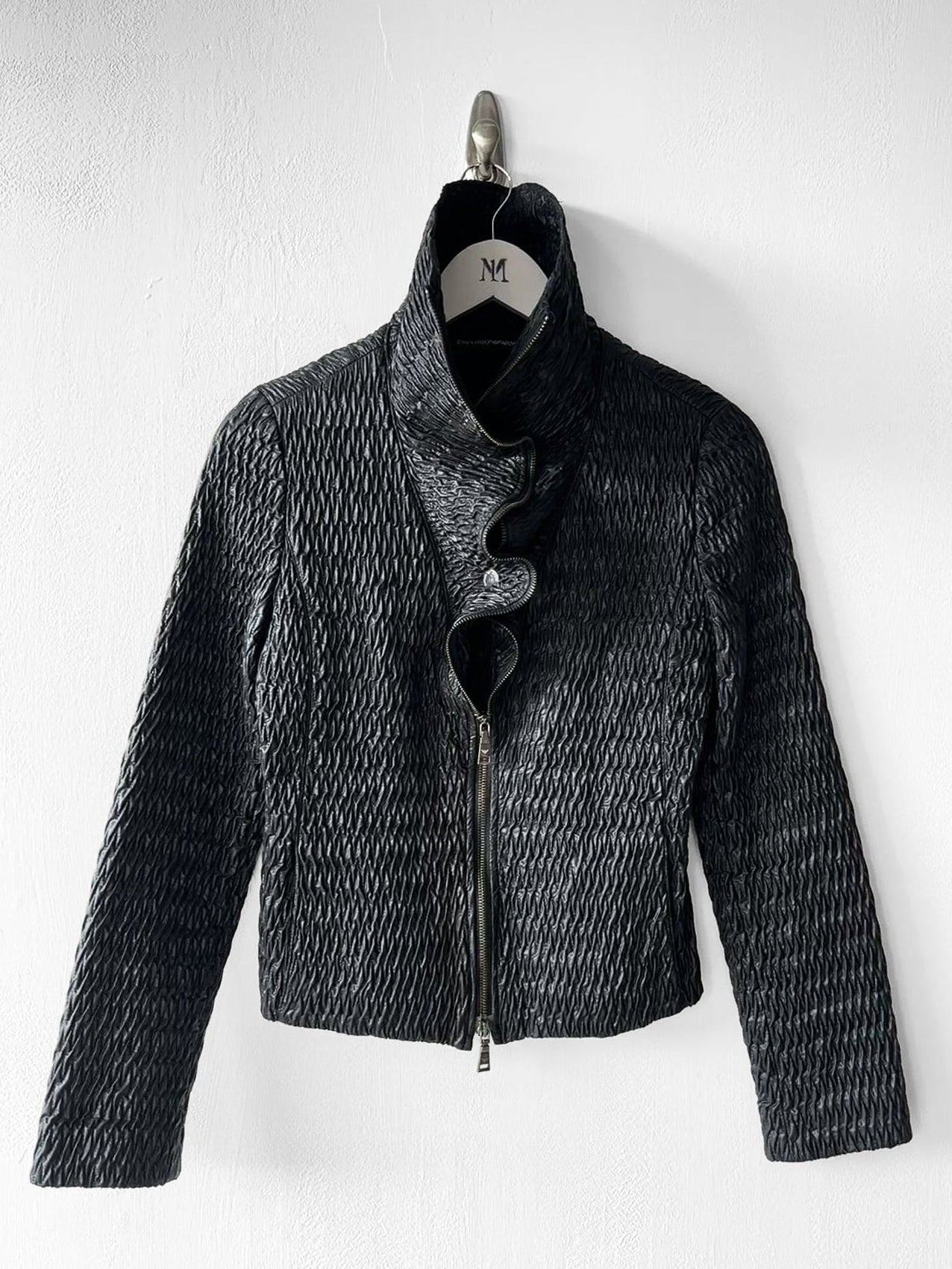 EMPORIO ARMANI - F/W 2009 TEXTURED JACKET WITH RUFFLED COLLAR AND ZIP DETAILS