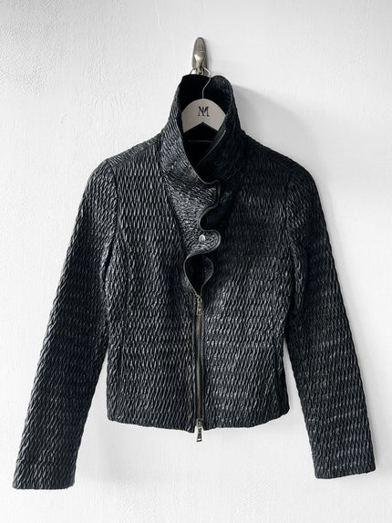EMPORIO ARMANI - F/W 2009 TEXTURED JACKET WITH RUFFLED COLLAR AND ZIP DETAILS