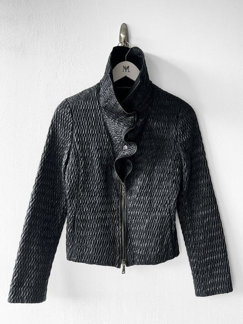 EMPORIO ARMANI - F/W 2009 TEXTURED JACKET WITH RUFFLED COLLAR AND ZIP DETAILS