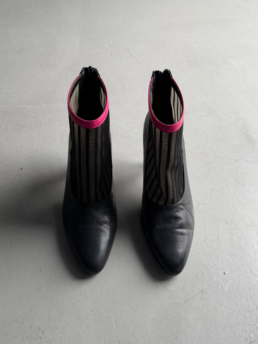 LIMI FEU BY LIMI YAMAMOTO - 2000s LEATHER ANKLE BOOTS WITH SHEER MESH PANEL