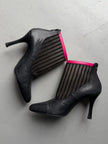 LIMI FEU BY LIMI YAMAMOTO - 2000s LEATHER ANKLE BOOTS WITH SHEER MESH PANEL
