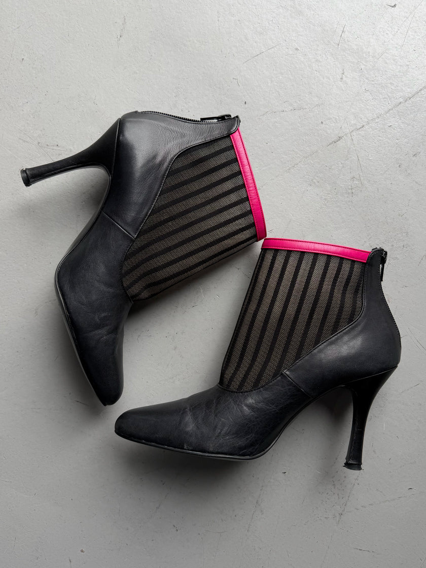 LIMI FEU BY LIMI YAMAMOTO - 2000s LEATHER ANKLE BOOTS WITH SHEER MESH PANEL