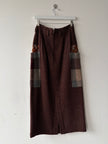 ISSEY MIYAKE HAI - 1980s MAXI WOOL SKIRT WITH CONTRASTING PLAID OVERSIZED POCKETS