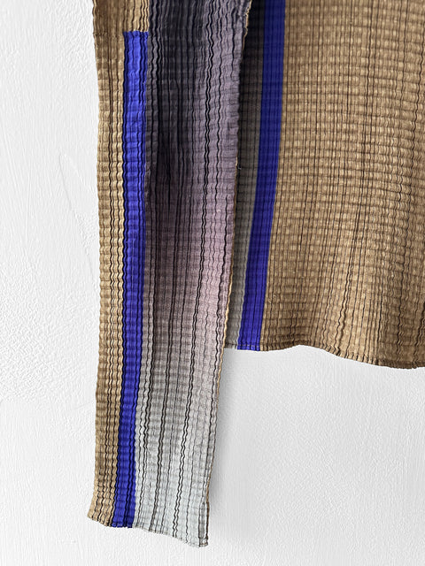 ISSEY MIYAKE - early 1990s PLEATED LONG SLEEVE TOP WITH COLOUR BLOCK SLEEVE