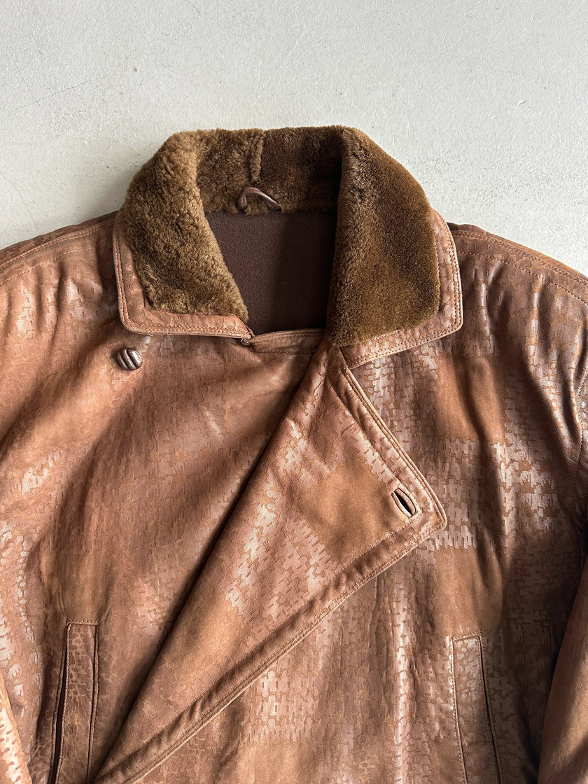 GIANNI VERSACE - 1980s LEATHER BOMBER JACKET WITH SHEARLING FUR