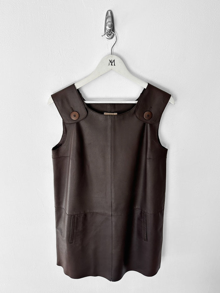 ITALIAN LABEL - 1990s LEATHER DUNGAREE DRESS