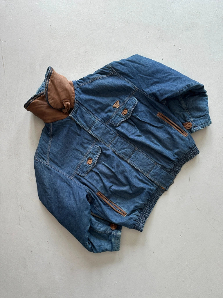 EMPORIO ARMANI 1980s DENIM AVIATOR JACKET WITH SHEARLING INTERIOR
