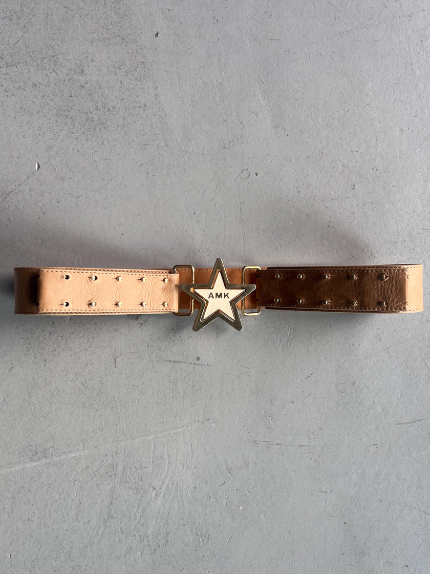 ANDREW MACKENZIE - 2000s STAR BUCKLE LOGO LEATHER BELT