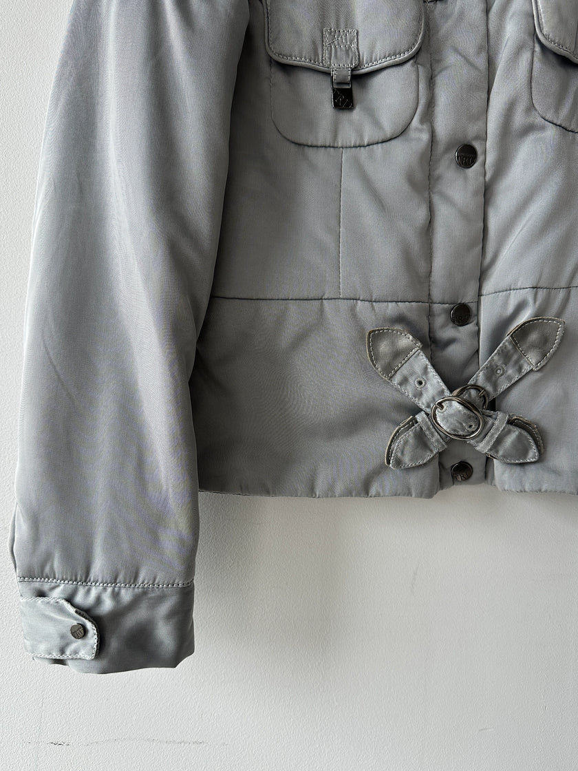 TRUSSARDI - early 2000s CROP FIT JACKET WITH CROSS STRAP DETAILS