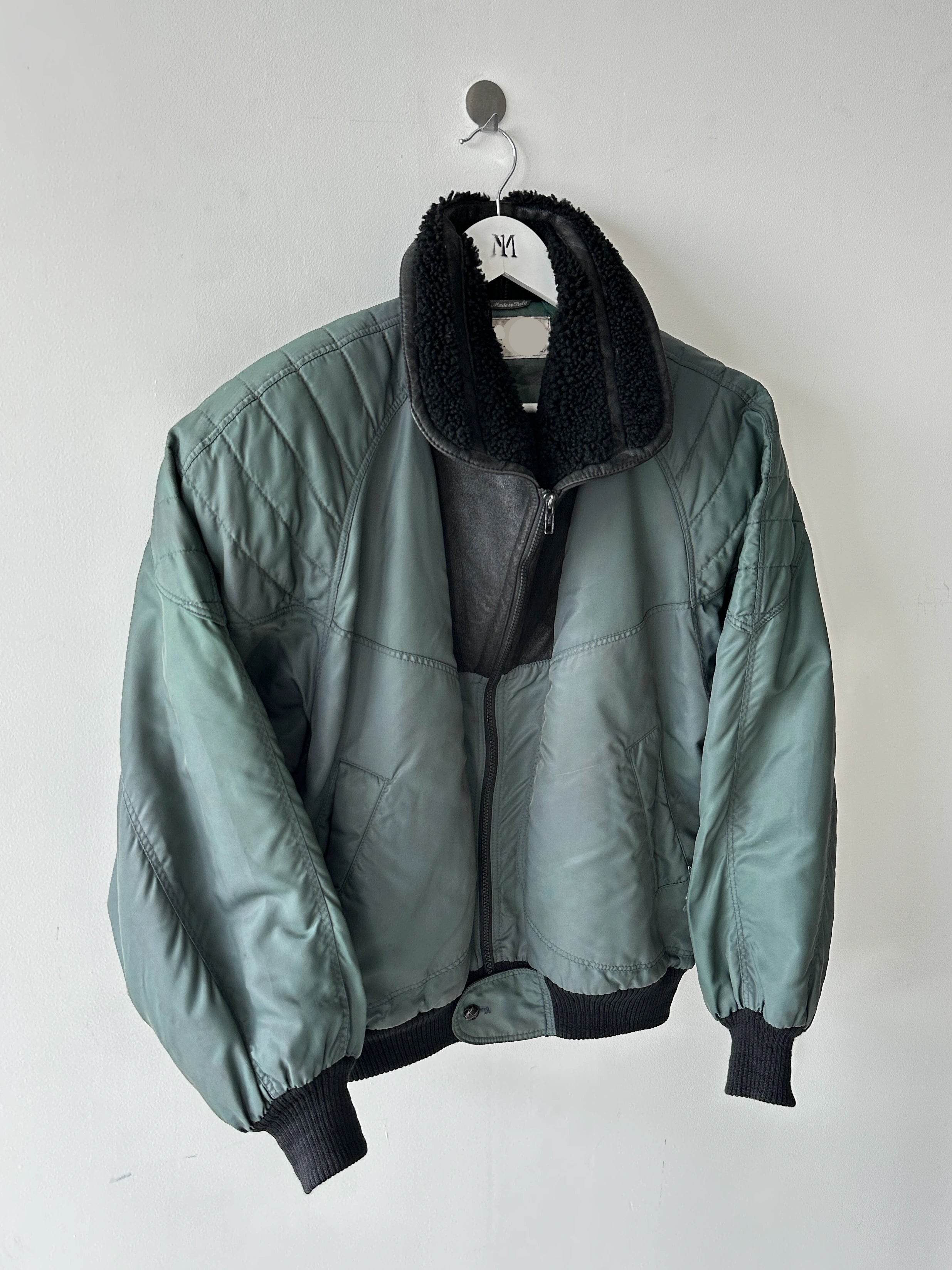 ITALIAN LABEL - 1980s NYLON BOMBER JACKET WITH SHEARLING COLLAR