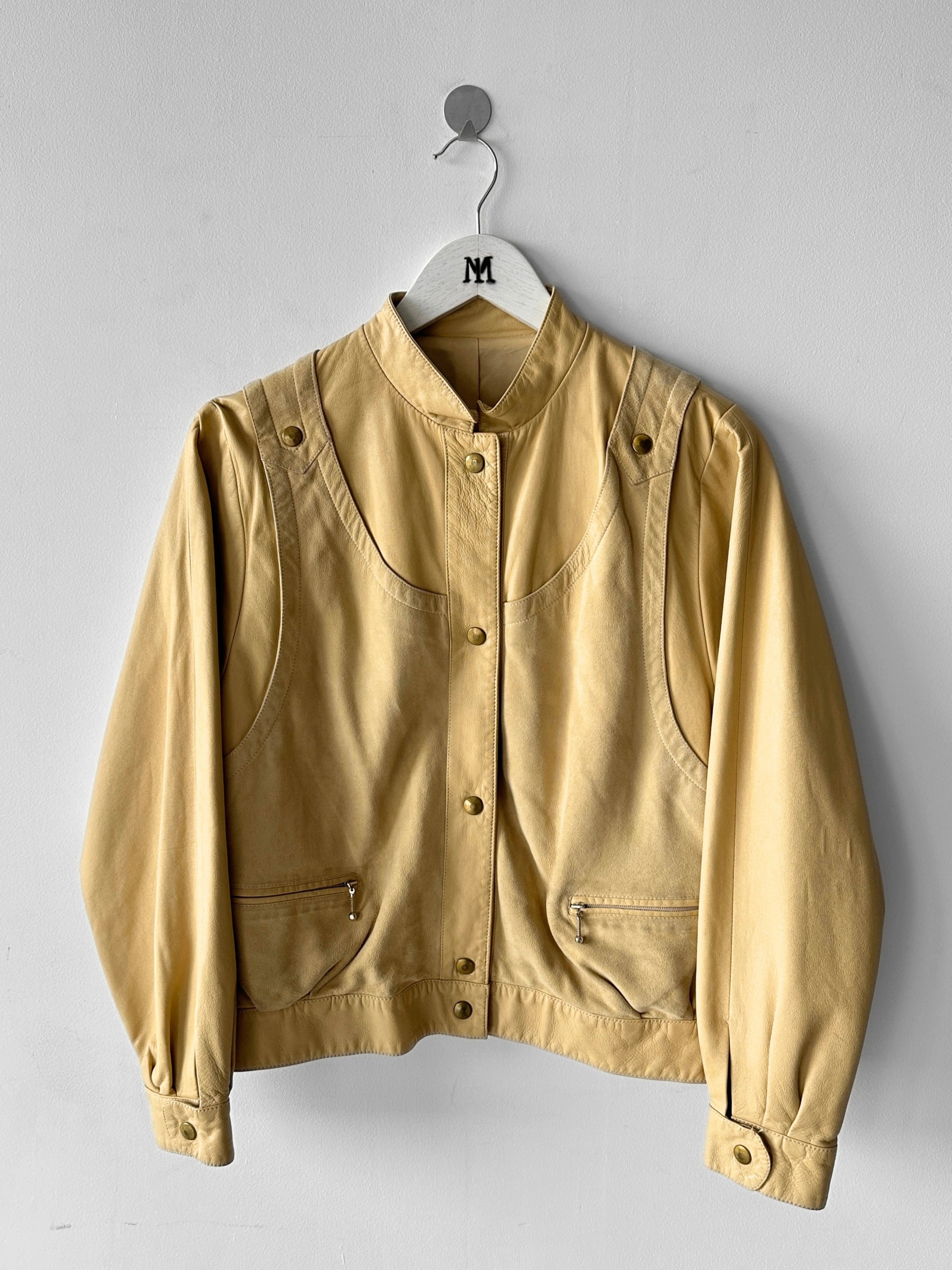 FRENCH LABEL - 1980s LEATHER JACKET WITH LAYERED SUEDE GILET