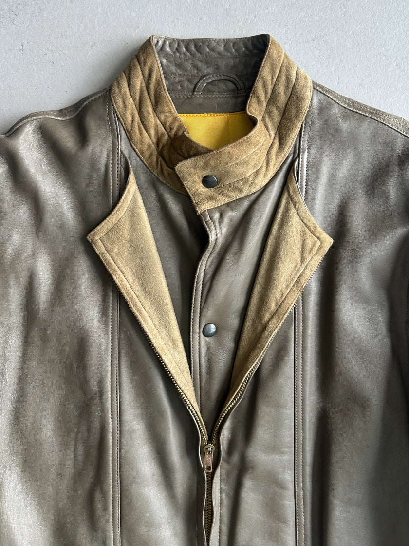 LOUIS FÉRAUD - 1980s CONTRASTING GREEN LAYERED LEATHER JACKET