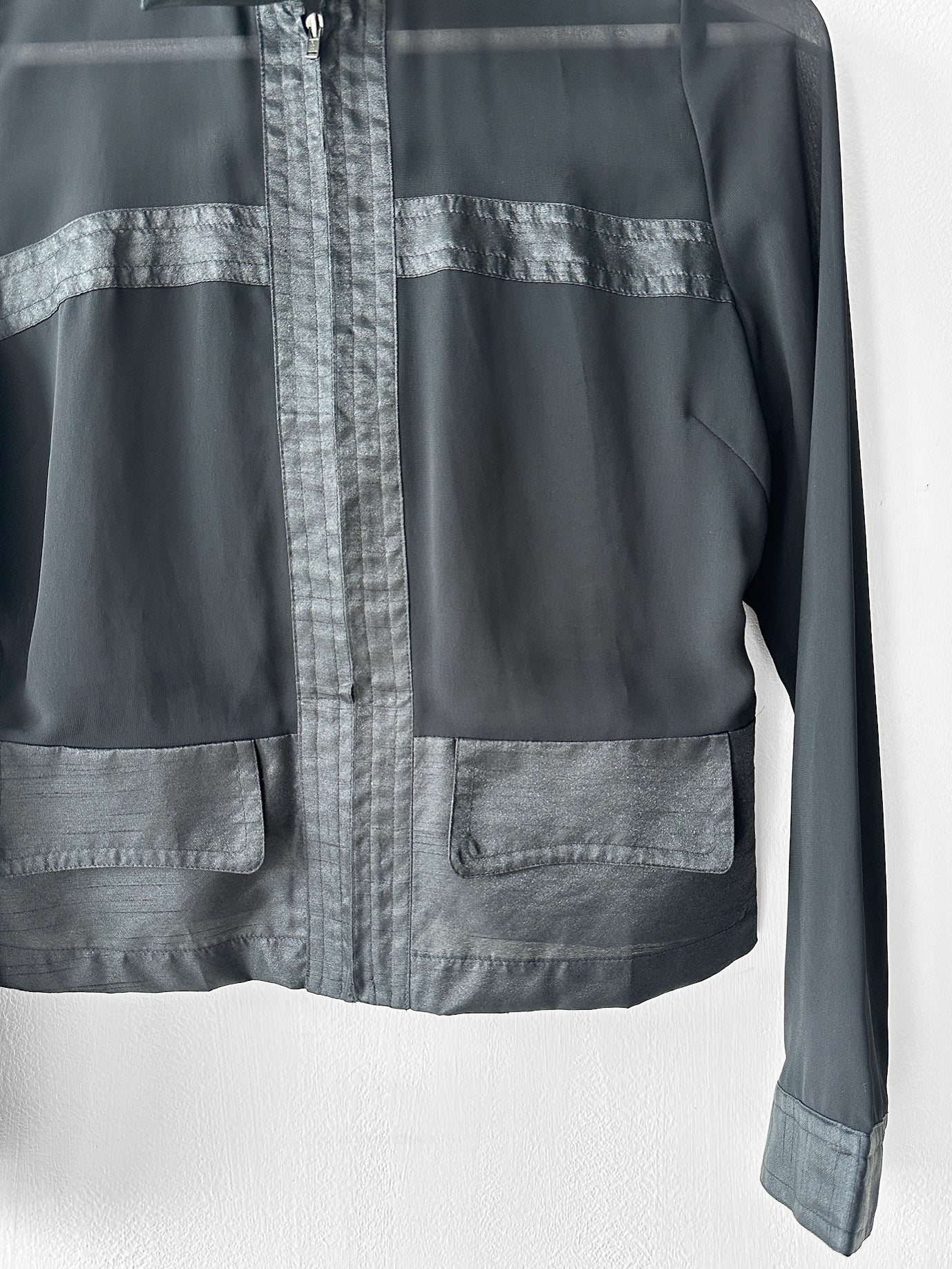 KANSAI YAMAMOTO - late 1990s CROP FIT SHEER JACKET WITH SATIN PANELING