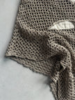 1990s OPEN KNIT HOODED CARDIGAN WITH LINEN DETAILS