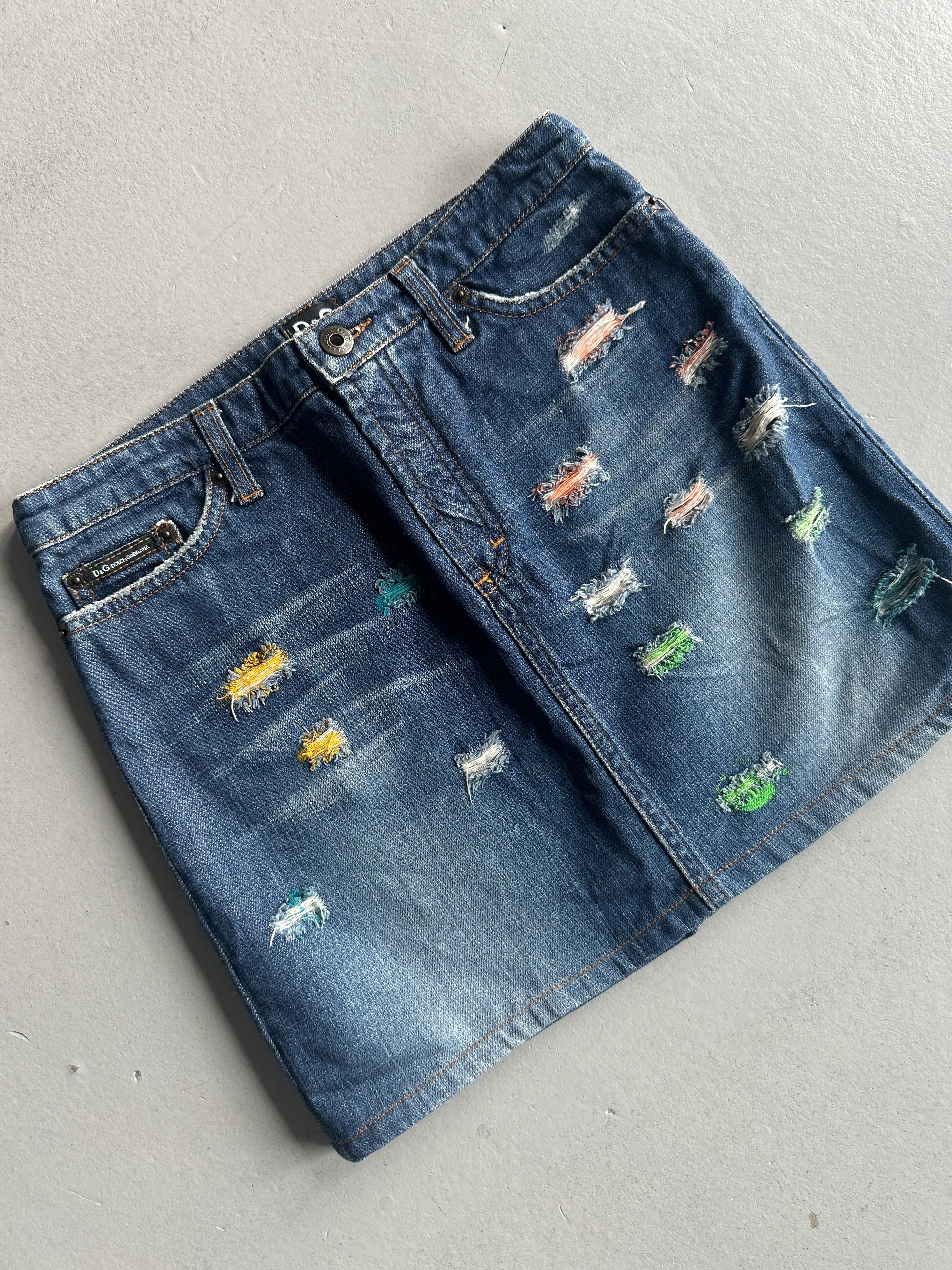 DOLCE & GABBANA - 1990s DENIM MINI SKIRT WITH FLUO DETAILS