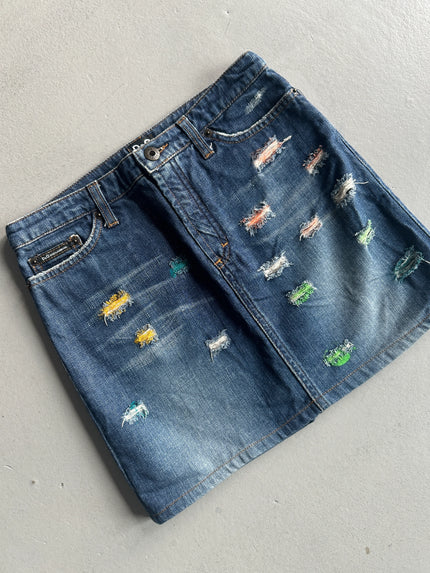 DOLCE & GABBANA - 1990s DENIM MINI SKIRT WITH FLUO DETAILS