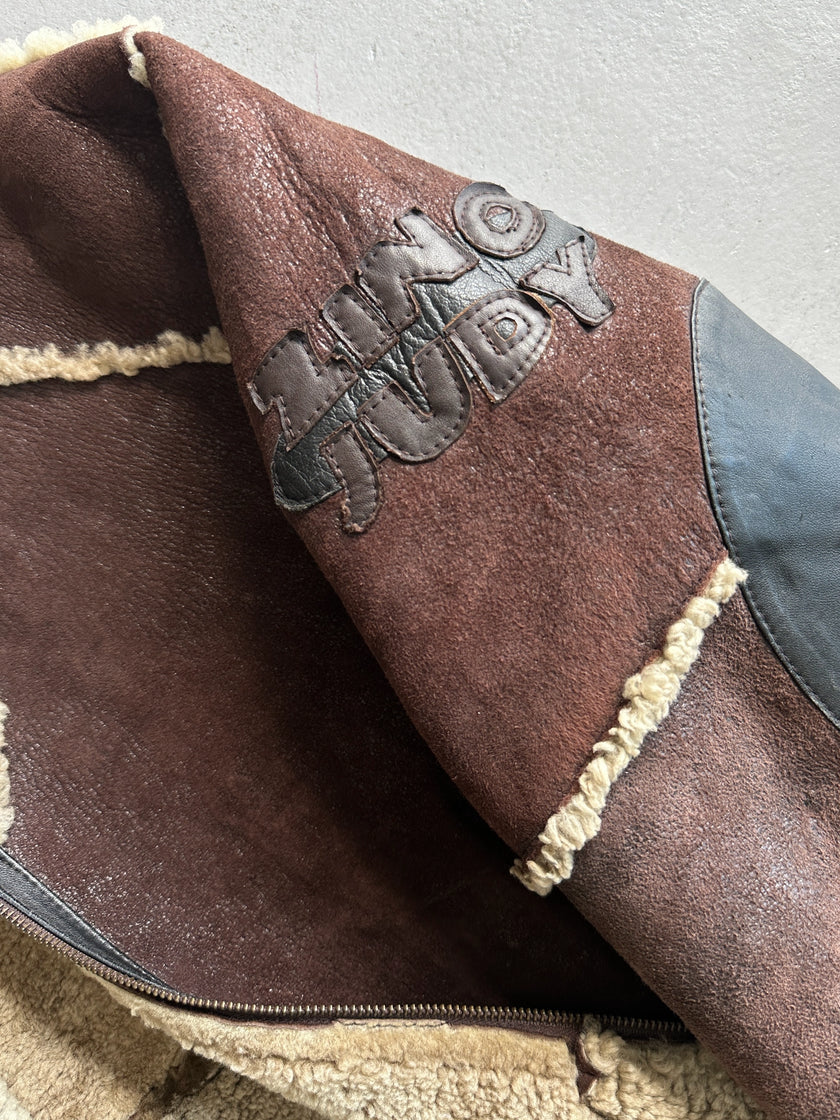 ZINO & JUDY - 1990s PANELED SHEARLING BOMBER JACKET