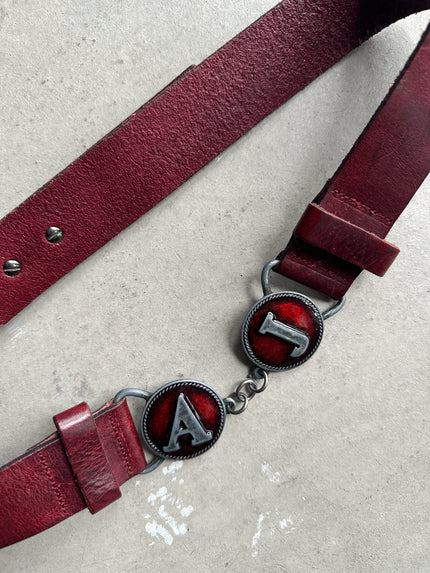 ARMANI JEANS - 1990s LOGO BUCKLE LEATHER BELT