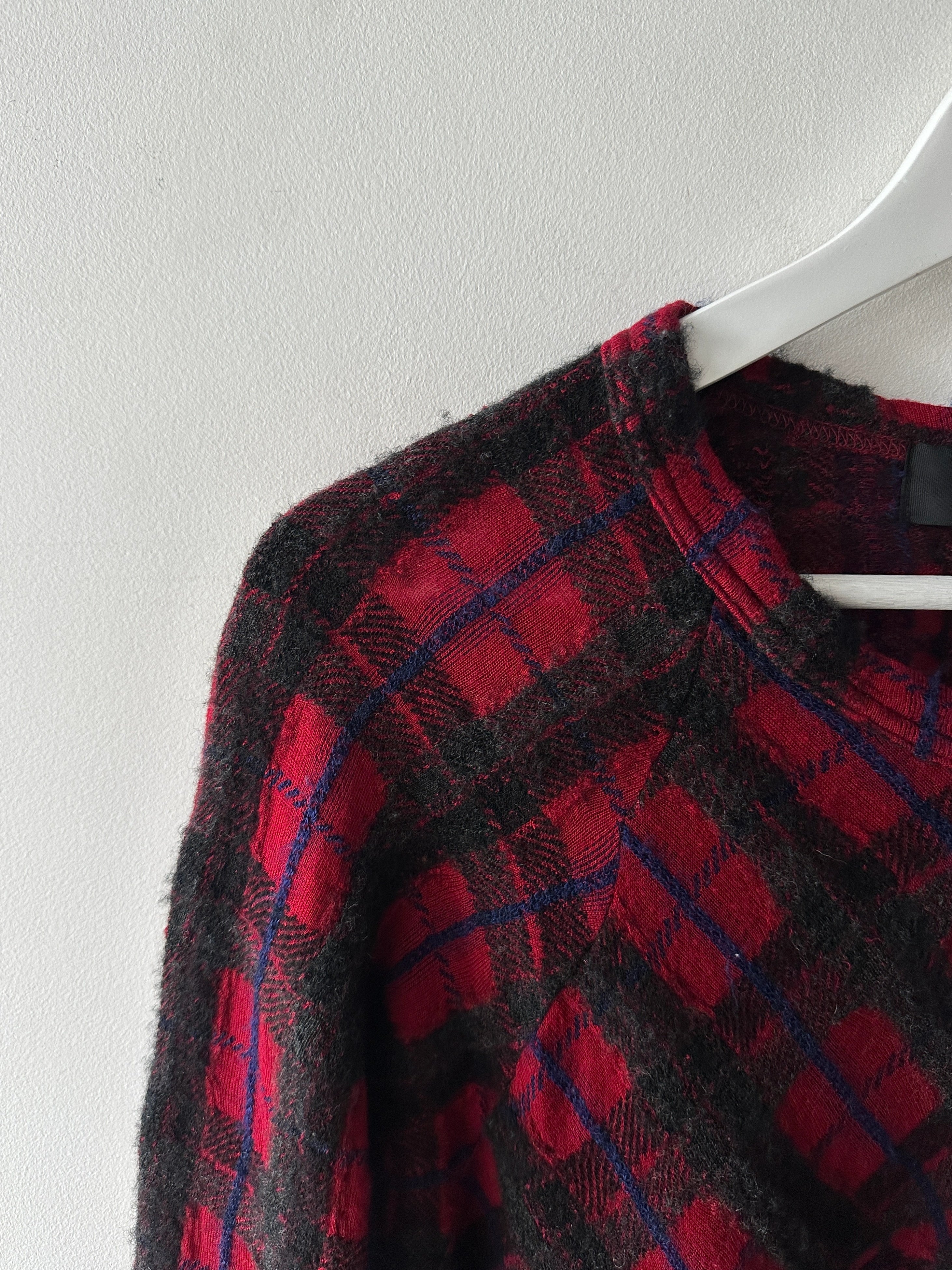 ZUCCA - early 2000s PLAID LONG SLEEVE TOP WITH FLARED HEM