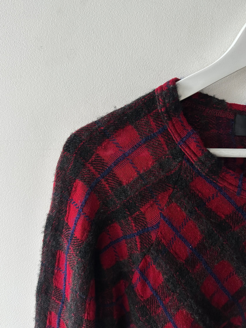 ZUCCA - early 2000s PLAID LONG SLEEVE TOP WITH FLARED HEM