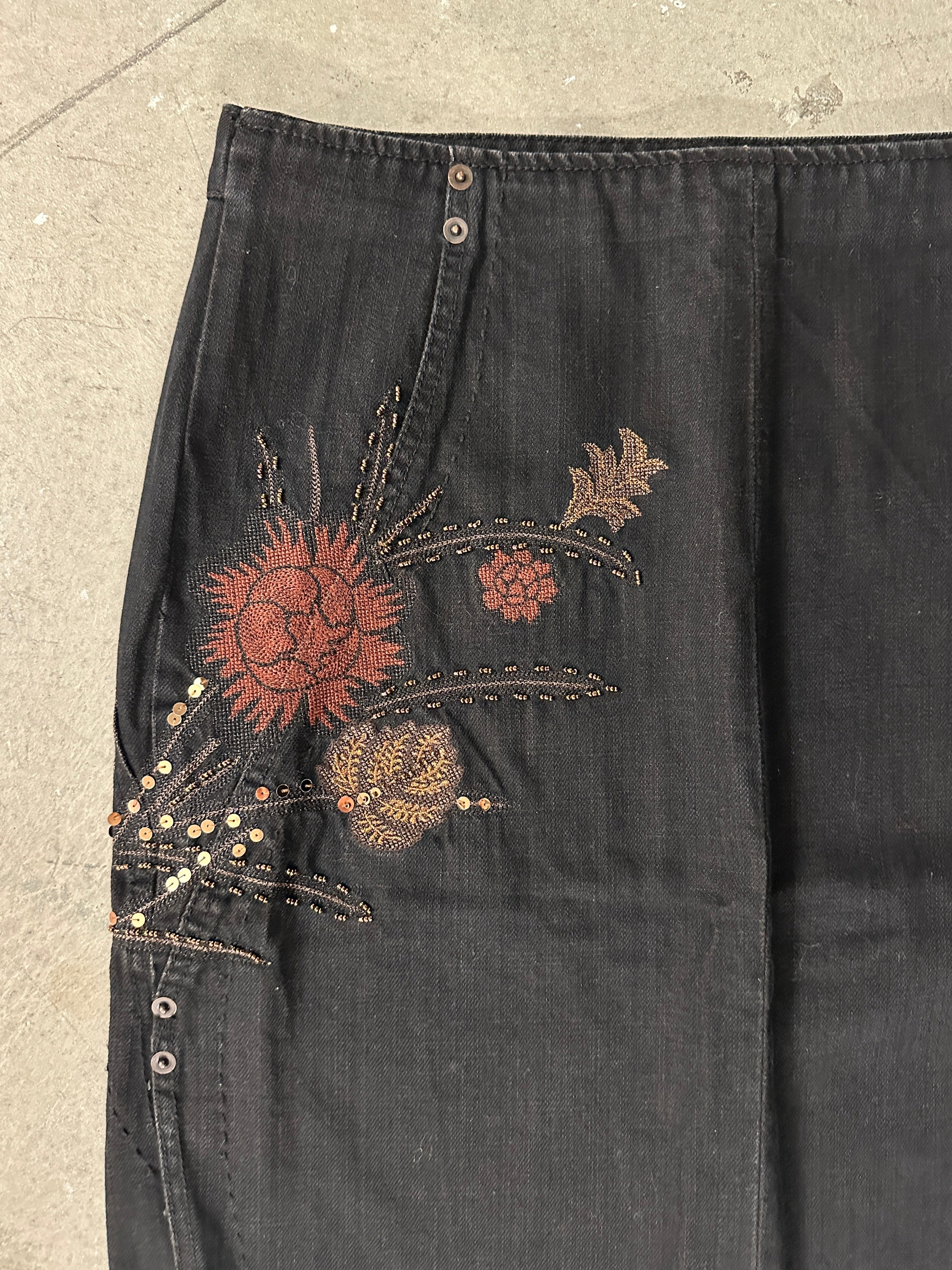 FERRE - 1990s EMBROIDERED DENIM SKIRT