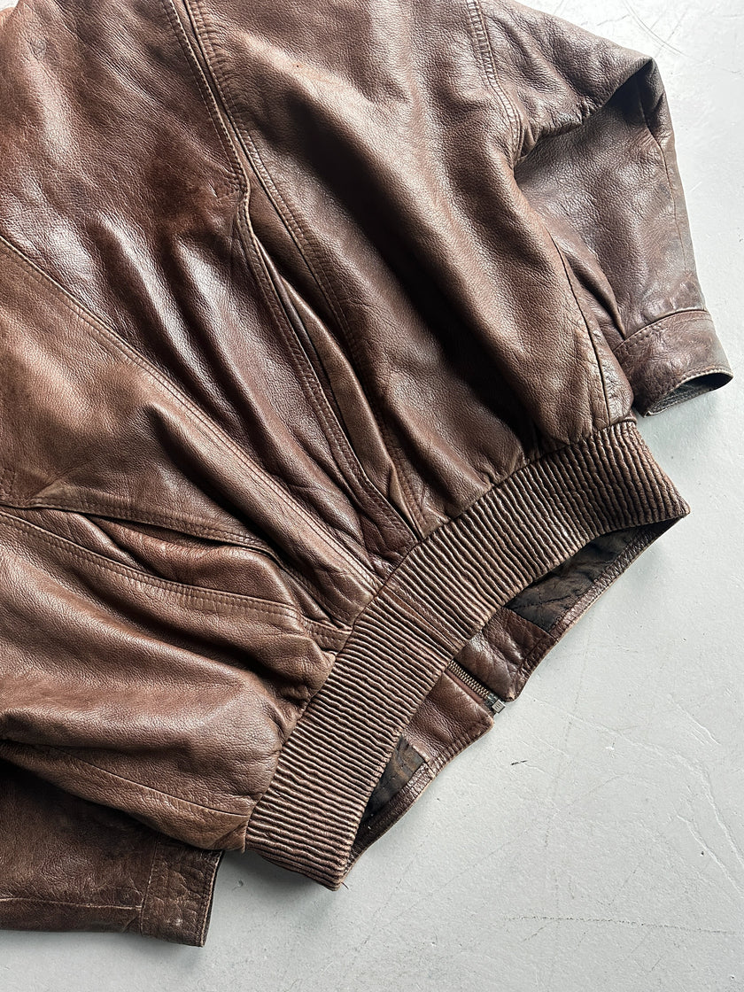 GIANNI VERSACE - 1980s LEATHER AVIATOR BOMBER JACKET WITH SHEARLING COLLAR