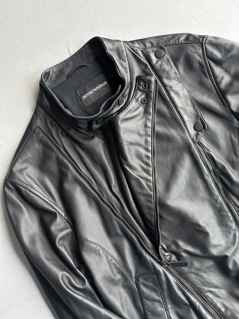 EMPORIO ARMANI - S/S 2009 ASYMMETRIC DOUBLE ZIP SOFT LEATHER JACKET