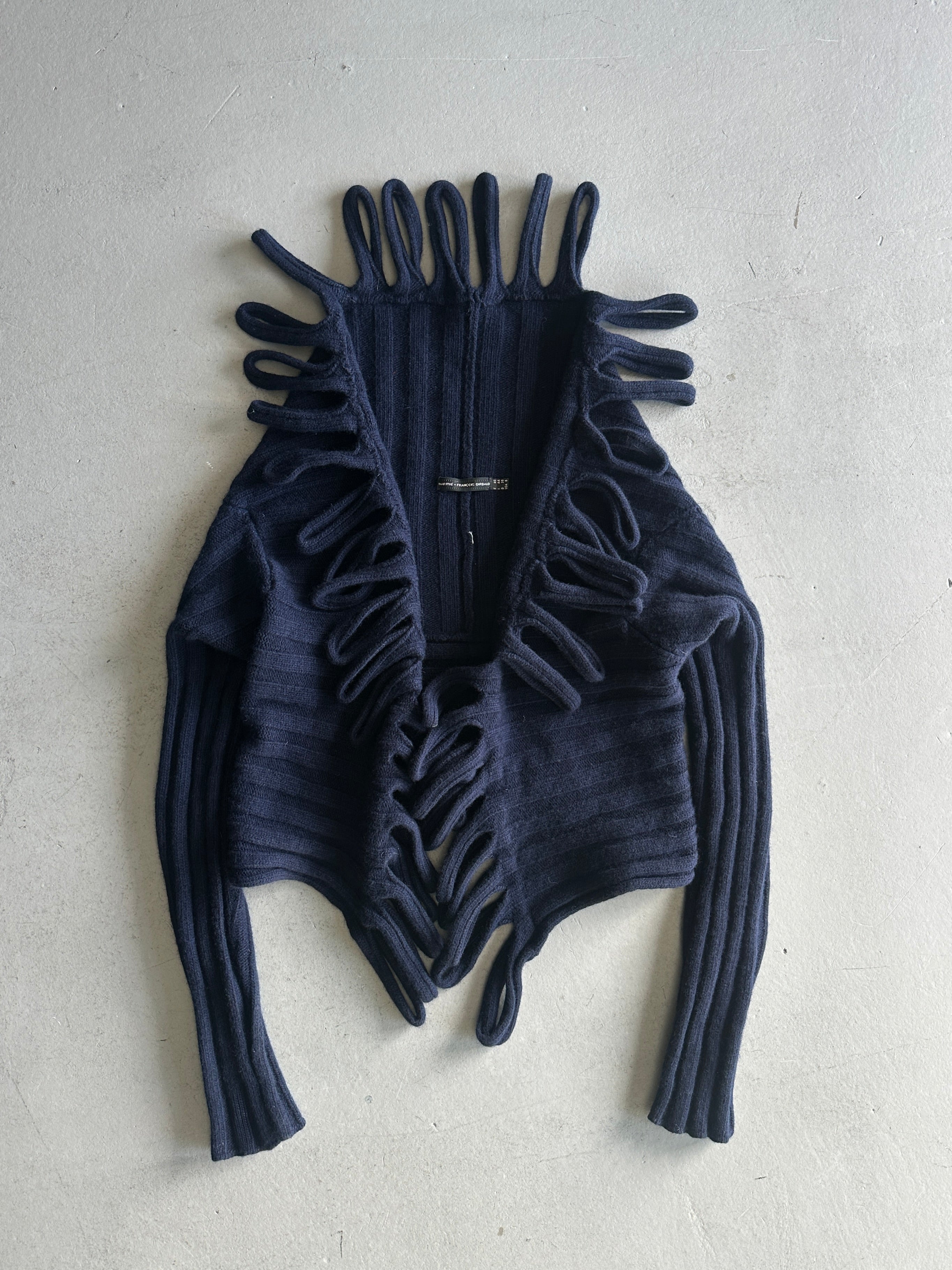 MARITHÉ + FRANÇOIS GIRBAUD - 2000s LOOPING CUT OUT DETAILS OPEN FRONT KNIT CARDIGAN