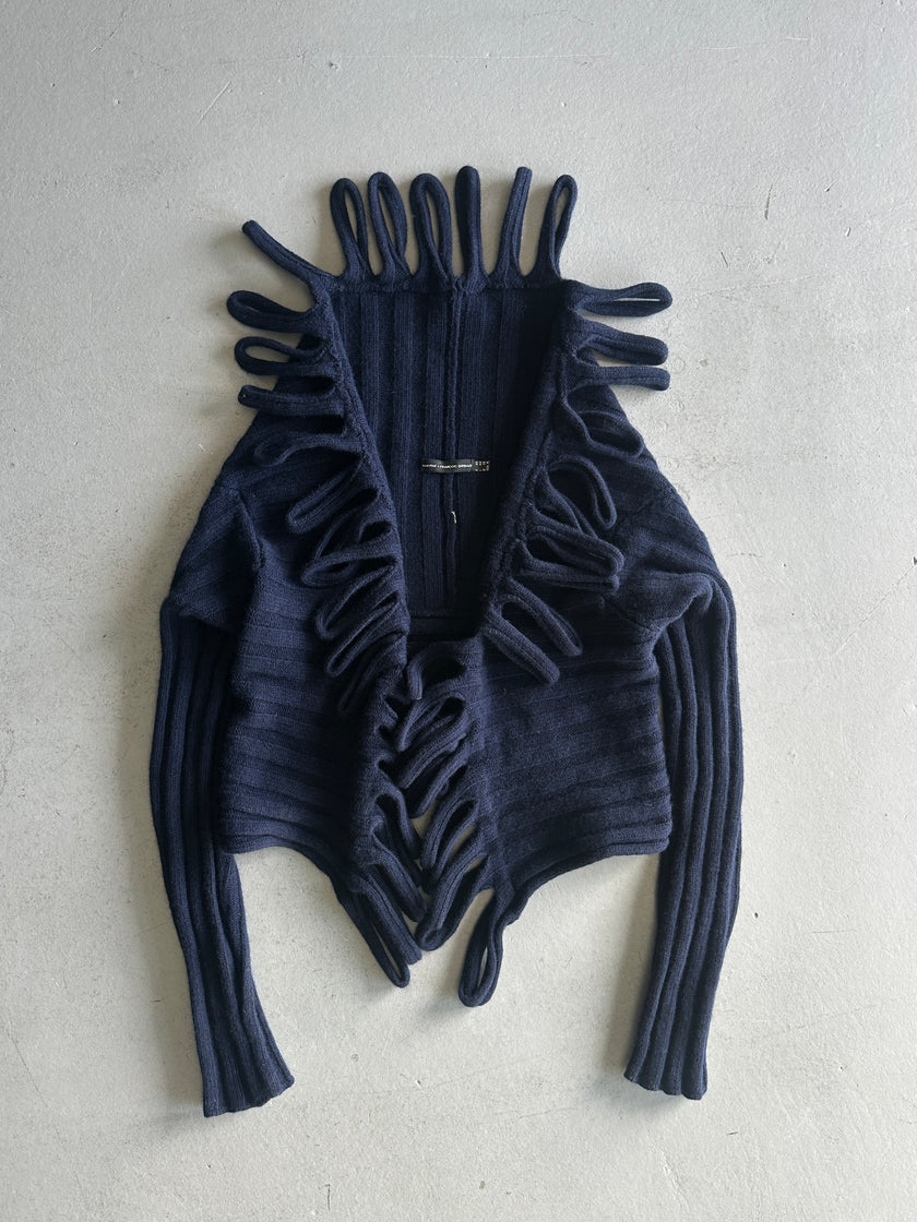 MARITHÉ + FRANÇOIS GIRBAUD - 2000s LOOPING CUT OUT DETAILS OPEN FRONT KNIT CARDIGAN