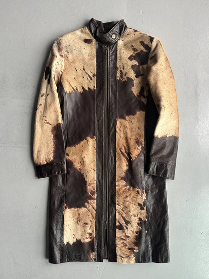 ANNA BIAGINI - 1990s CALF HAIR LEATHER LONG JACKET