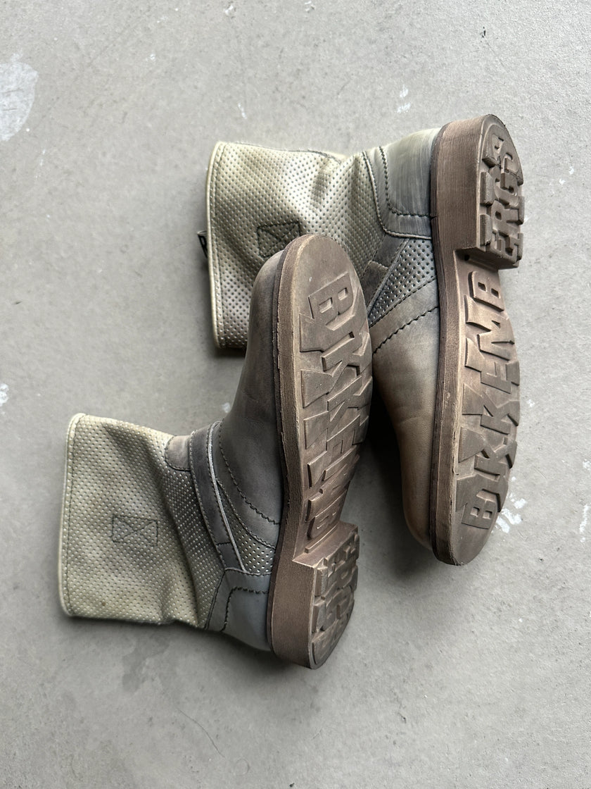BIKKEMBERGS - 2000s PERFORATED DISTRESSED LEATHER ANKLE BOOTS